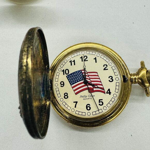 Pocket Watches Gold Tone American Patriotic Eagle Lot of 4 Untested Parts Repair - Picture 6 of 10